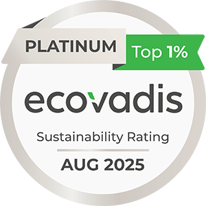 Ecovadis platinum duurzaamheid beoordeling augustus 2025 badge.